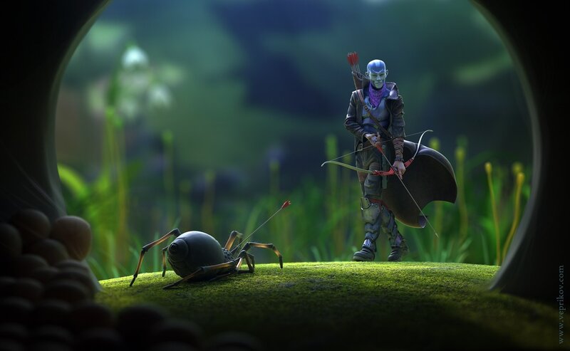 Blue-skinned Archer with Spider