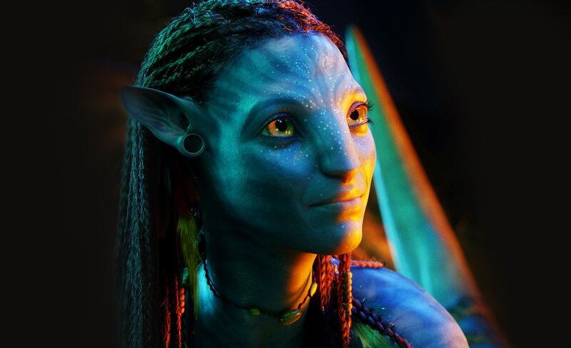 Blue-skinned Avatar Woman — Blue, Dramatic, 3d Render, Braided Hair, Ear Piercing, Feathered Necklace