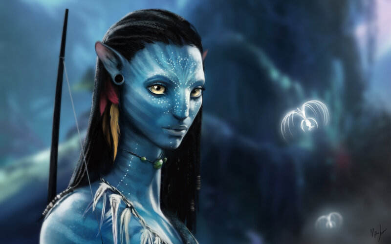 Blue-skinned Avatar Woman — Blue, Dramatic, Digital Art