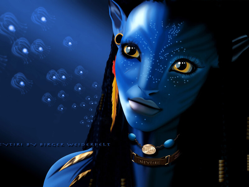 Blue-skinned Avatar Woman — Blue, Dramatic, Night, Digital Art, Jellyfish-like Creatures