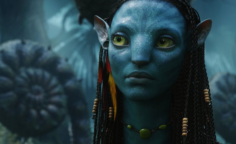 Blue-skinned Avatar Woman — Blue, Serious, 3d Render, Braided Hair, Feathers