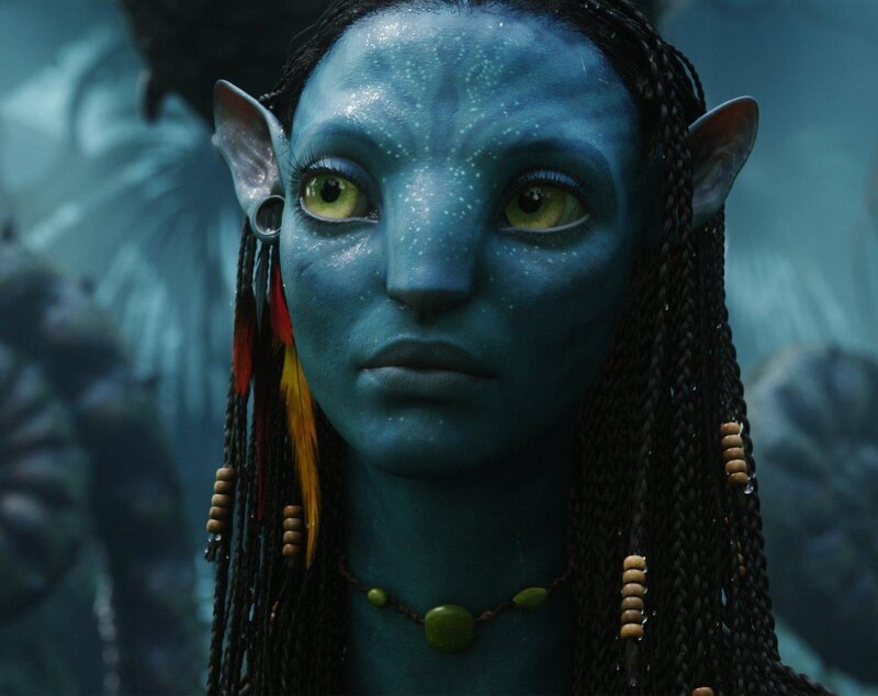 Blue-skinned Avatar Woman — Blue, Serious, 3d Render, Braids, Beads, Feathers