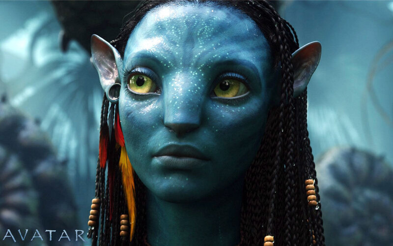 Blue-skinned Avatar Woman — Blue, Serious, 3d Render, Braids, Feathers, Ear Piercings