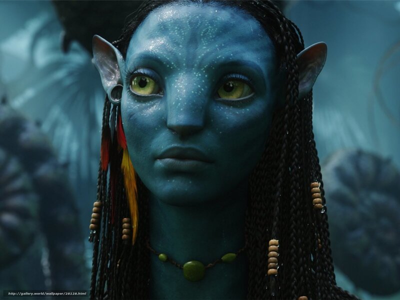 Blue-skinned Avatar Woman — Blue, Serious