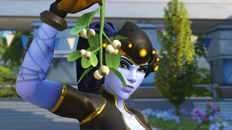 Blue-skinned Character Holding Mistletoe