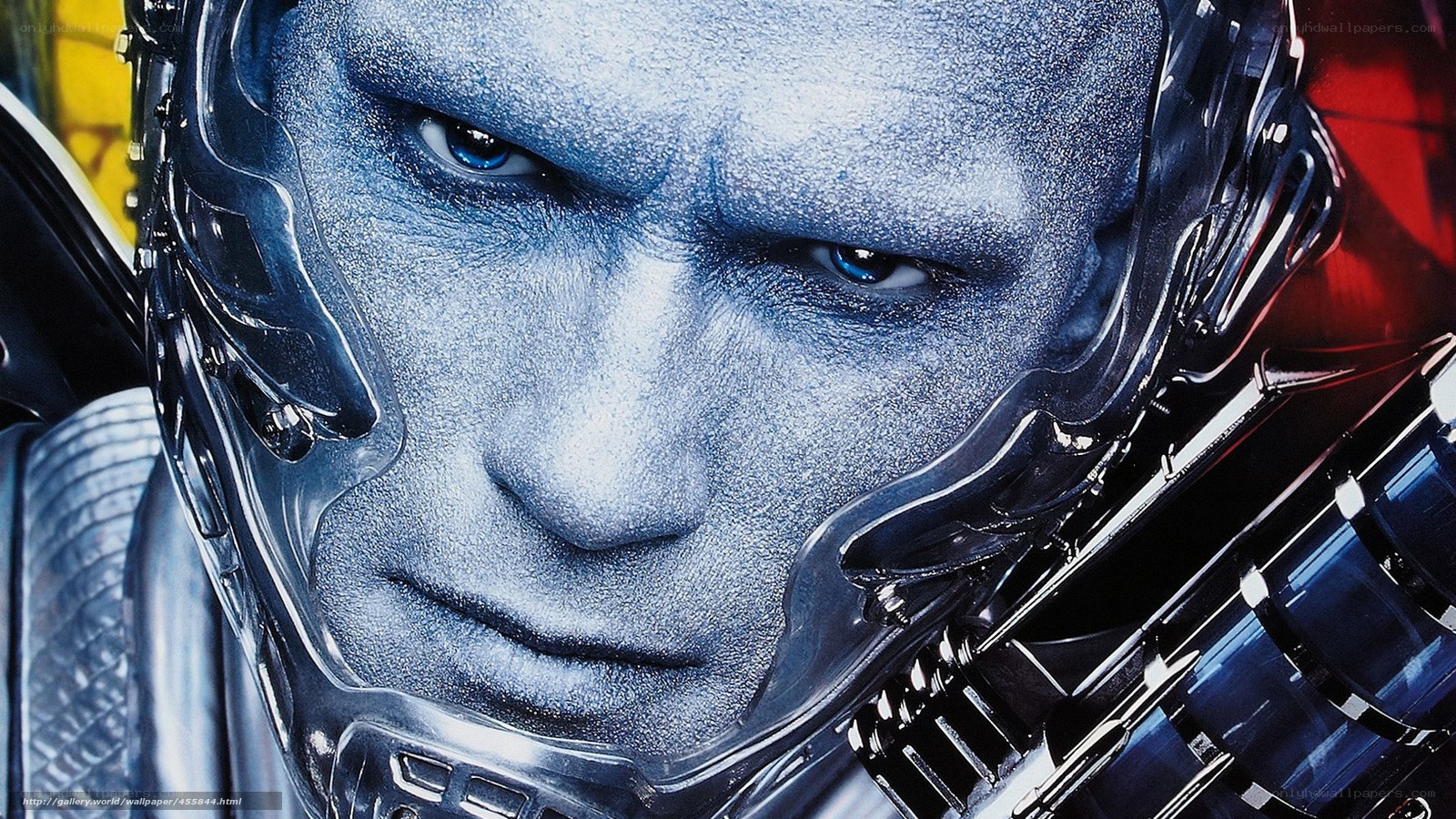 Blue-skinned character in armor