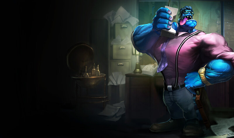 Blue-skinned Character in Office