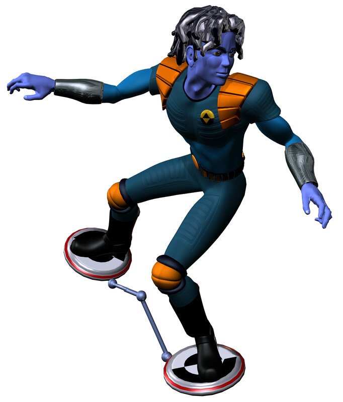 blue-skinned character on hoverboards