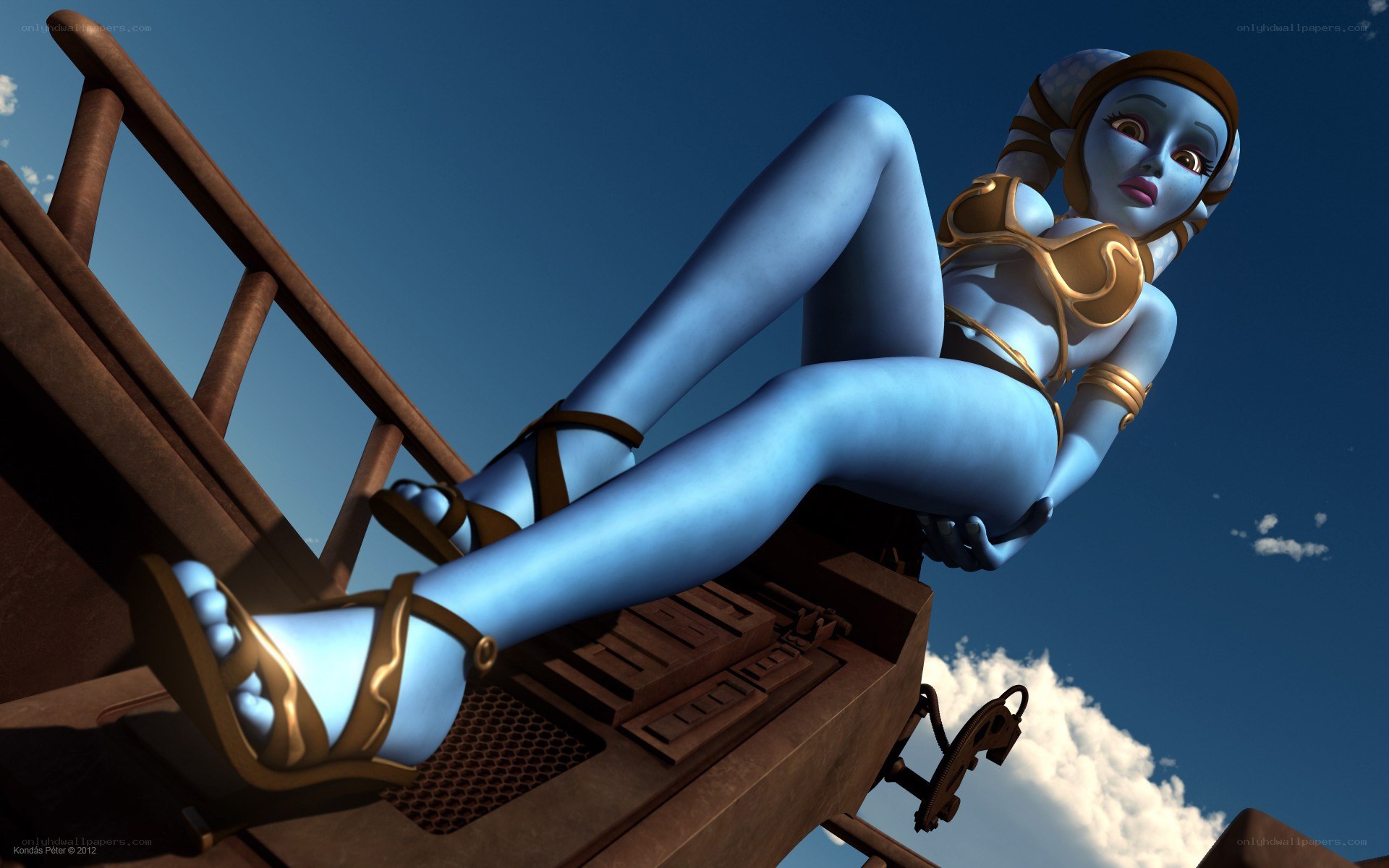 blue-skinned character on platform