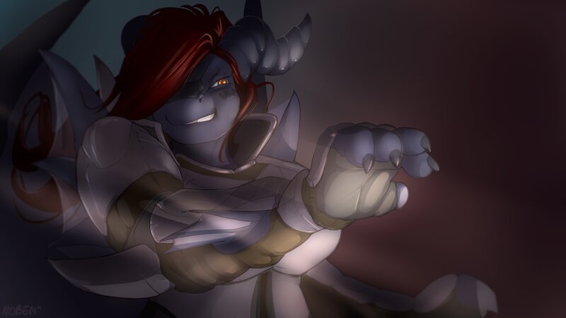 Blue-skinned Character with Horns — Gray