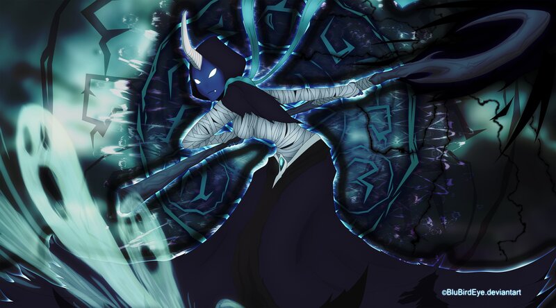 Blue-skinned Character with Horns