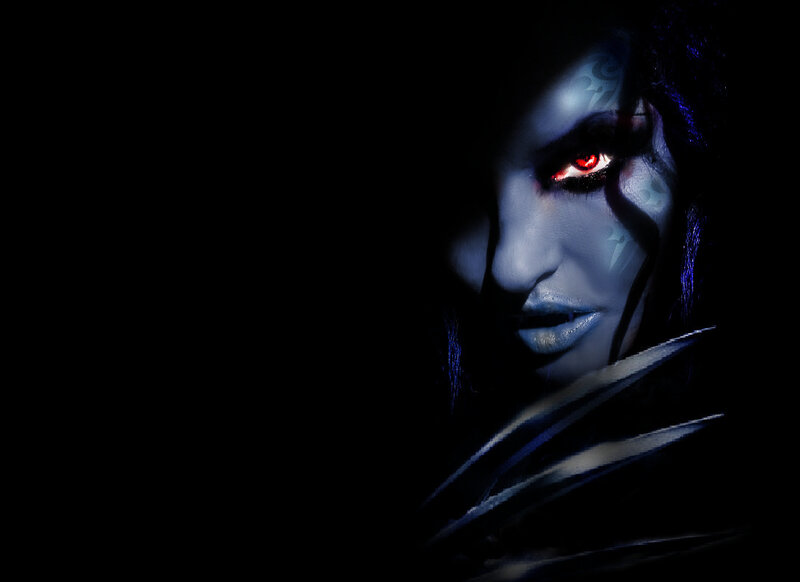 Blue-skinned Character with Red Eyes