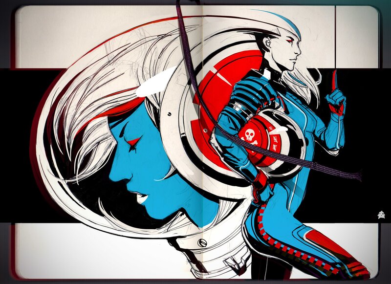Blue-skinned Character with White Hair — Blue