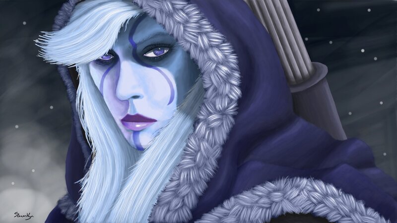 blue-skinned character with white hair