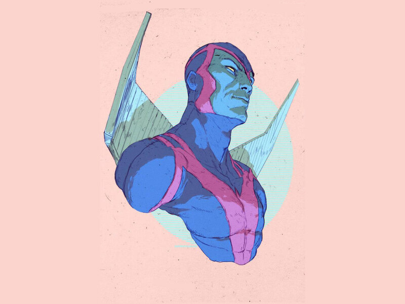 Blue-skinned Character with Wings