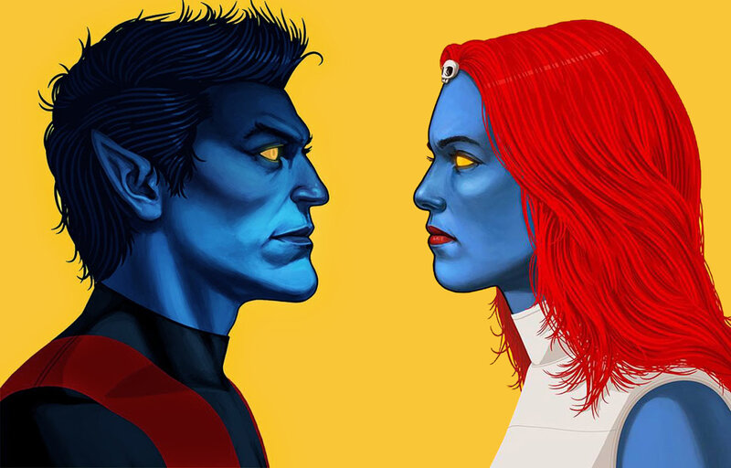 Blue-skinned Characters Facing
