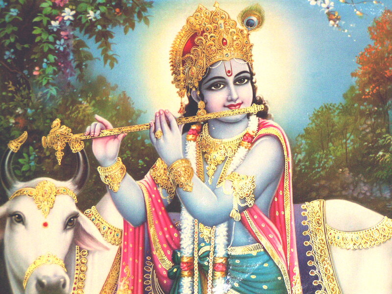 Blue-skinned Deity Playing Flute — Blue, Serene