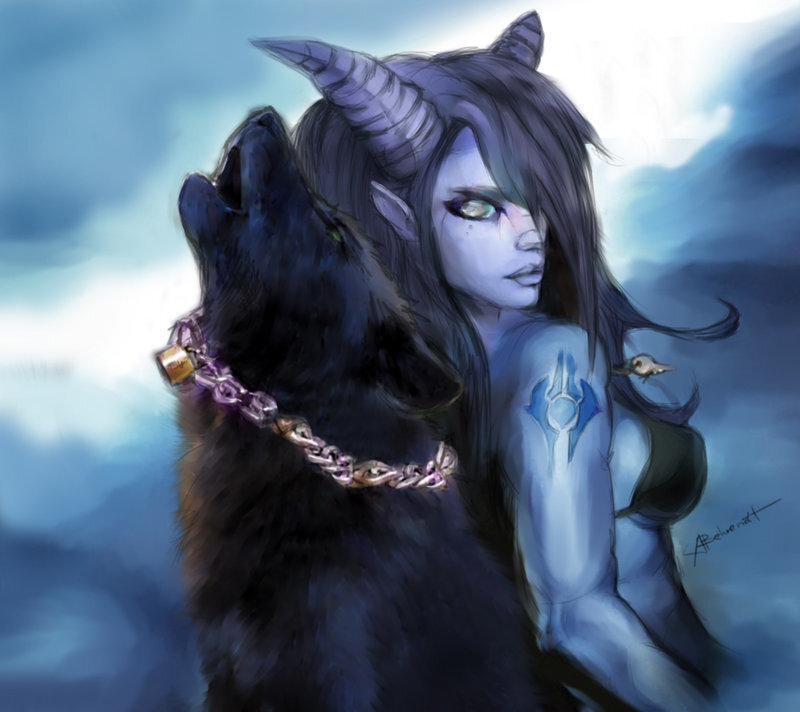 blue-skinned demon with wolf