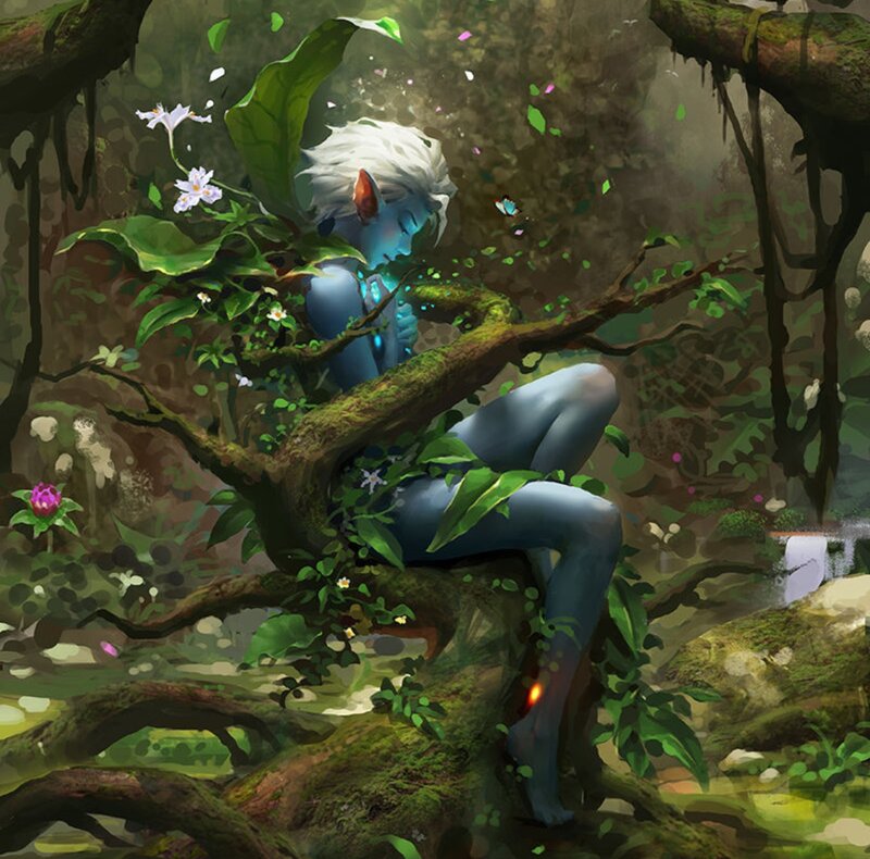 Blue-skinned Elf in Forest
