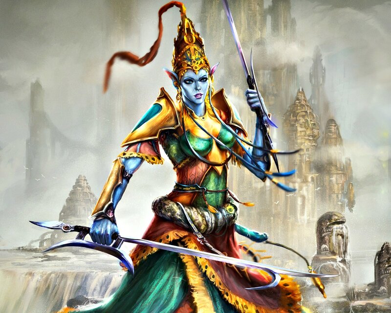 Blue-skinned Elf Warrior — Green