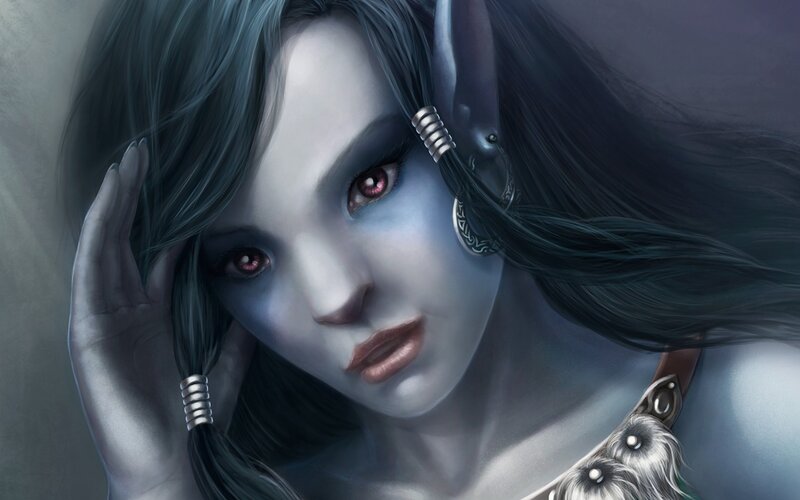 Blue-skinned Elf Woman — Blue, Dramatic, Digital Art