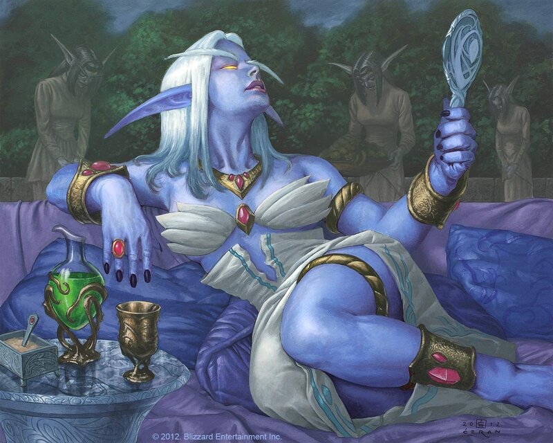 Blue-skinned Elf Woman — Blue, Dramatic, Night, Digital Art