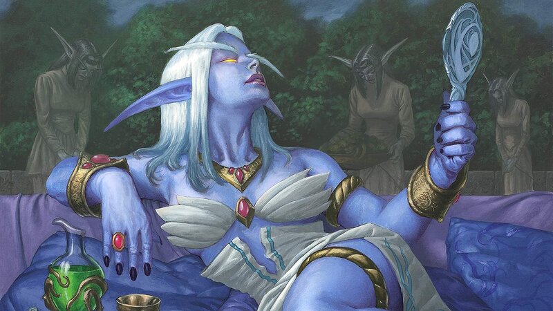 Blue-skinned Elf Woman — Blue, Dramatic, Night