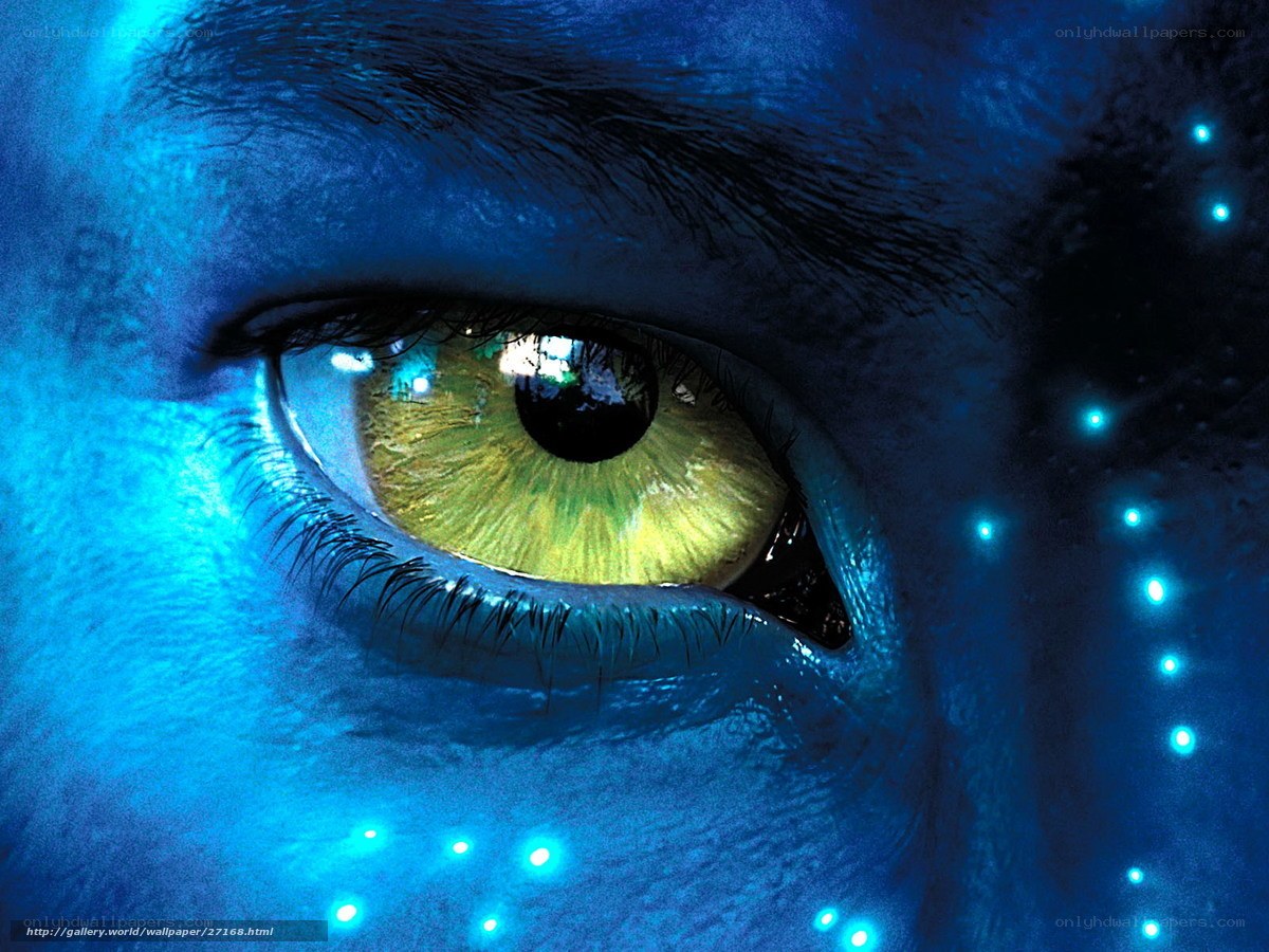 blue-skinned eye with glowing dots