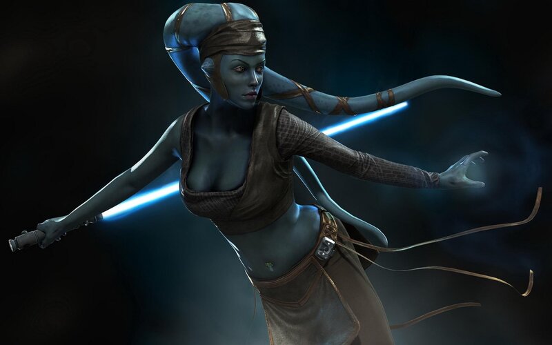 Blue-skinned Female Warrior — Blue, Dramatic