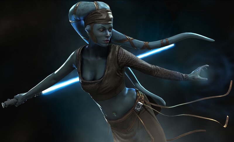 Blue-skinned Female with Lightsaber
