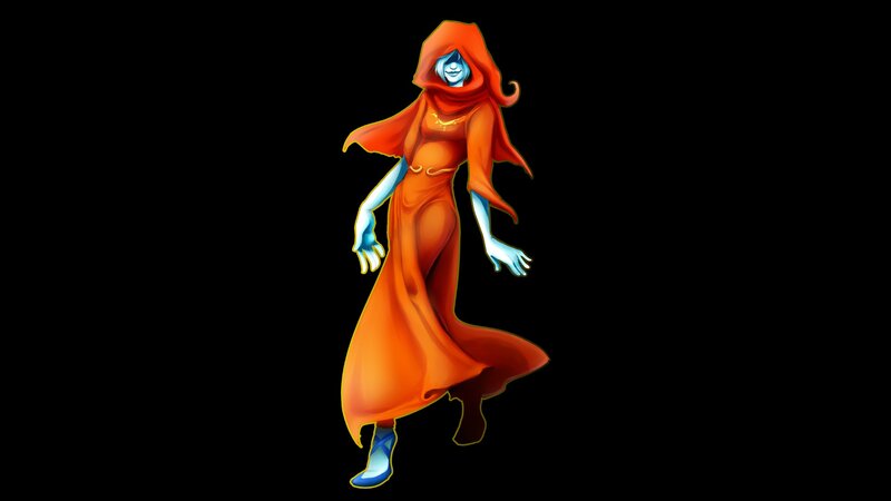 Blue-skinned Figure in Red Cloak