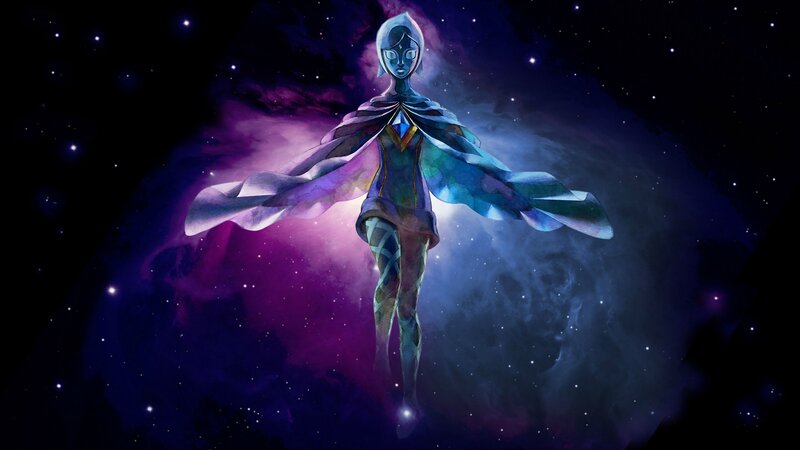 Blue-skinned Figure in Space — Purple