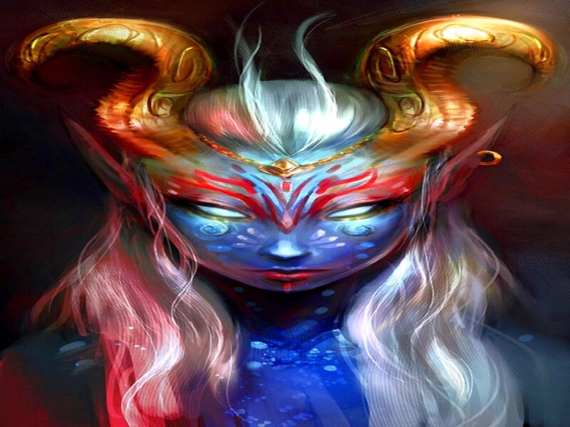 Blue-skinned Figure with Horns — Blue