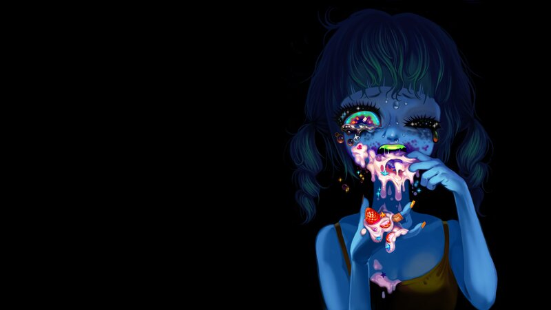 Blue-skinned Girl Eating — Blue