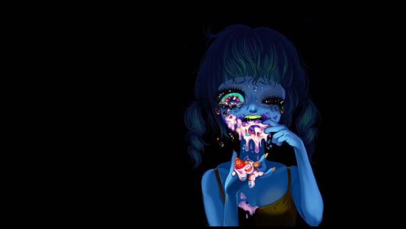 Blue-skinned Girl Eating