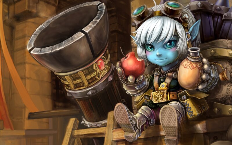 Blue-skinned Goblin Eating Apple