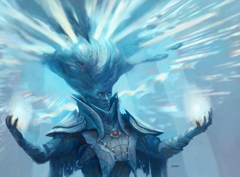 Blue-skinned Mage Casting Spell — Blue