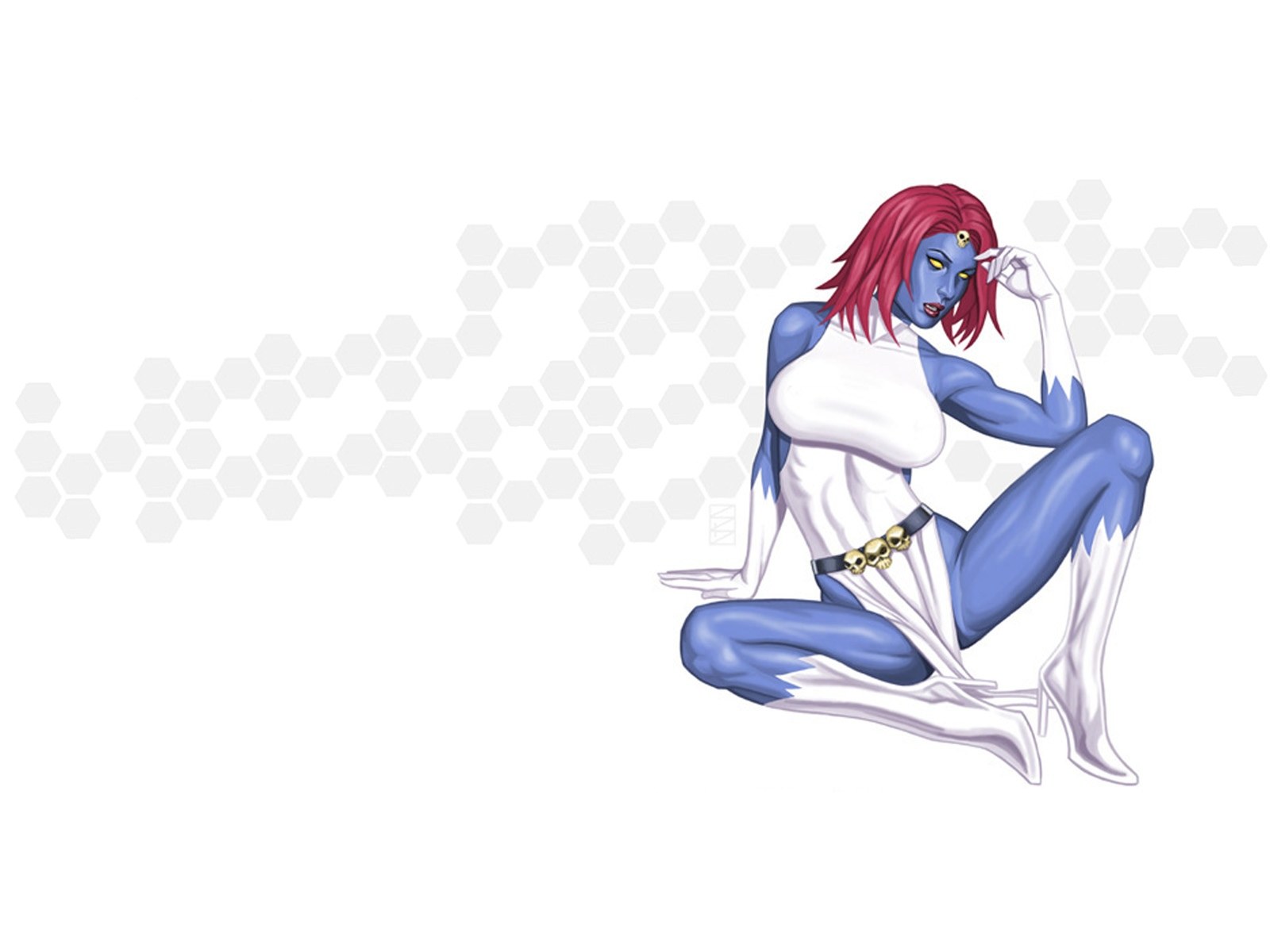 Blue-skinned mutant woman