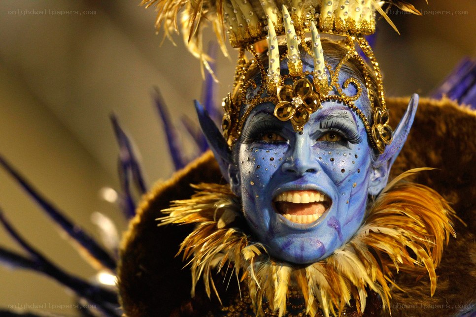 blue-skinned performer in costume