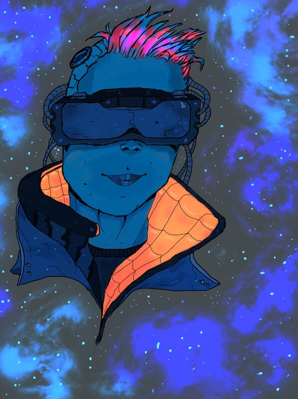 Blue-skinned Person in VR Headset