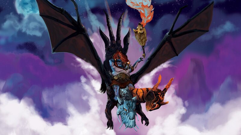 Blue-skinned Rider on Dragon