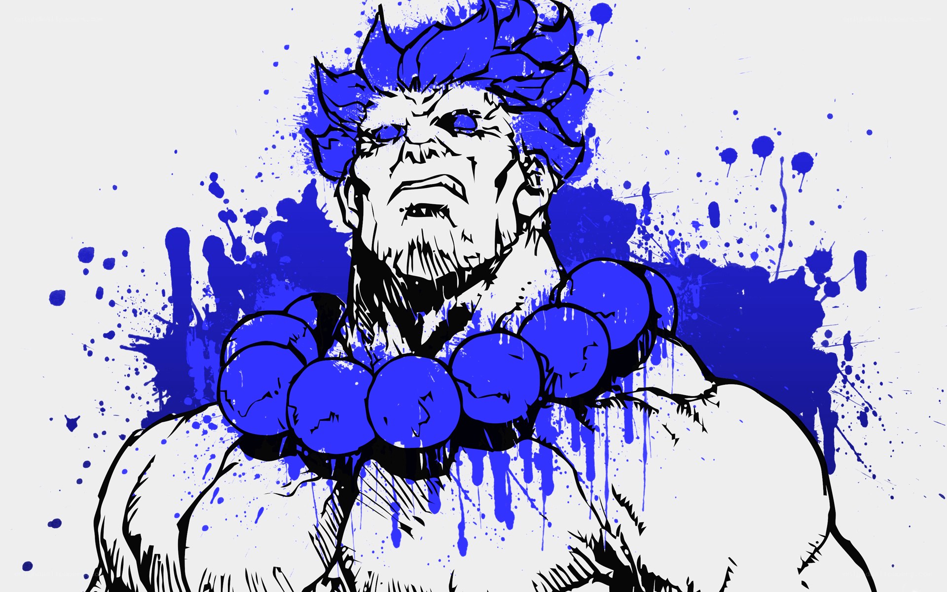 Blue-skinned warrior character