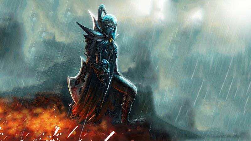Blue-skinned Warrior in Rain