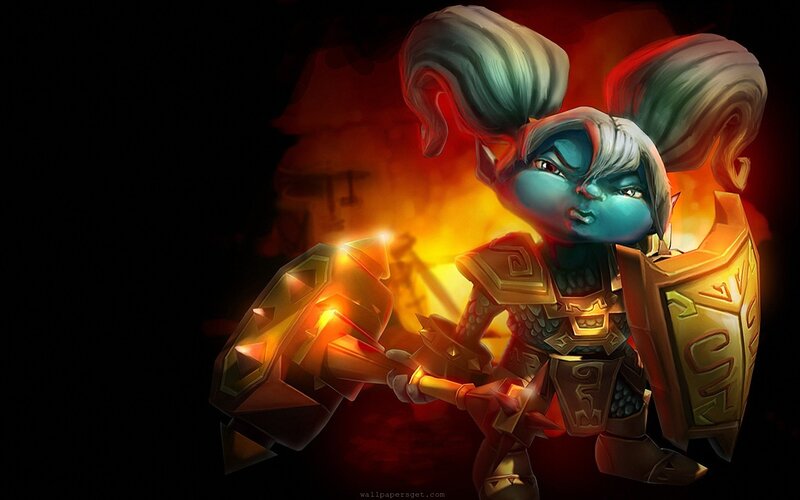 blue-skinned warrior with hammer