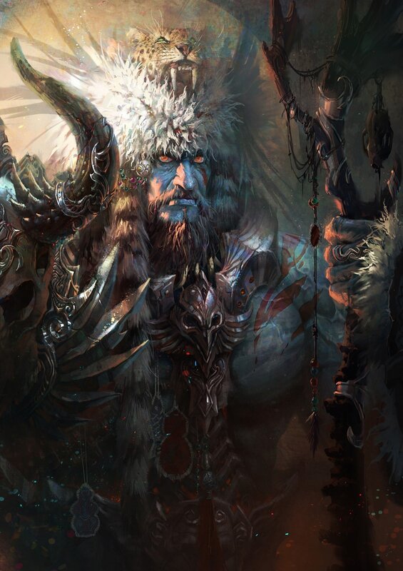 Blue-skinned Warrior with Leopard — Brown
