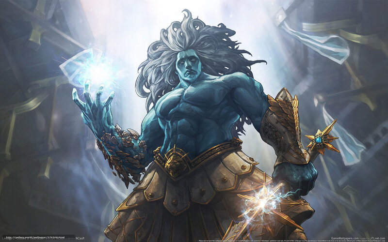 blue-skinned warrior with lightning