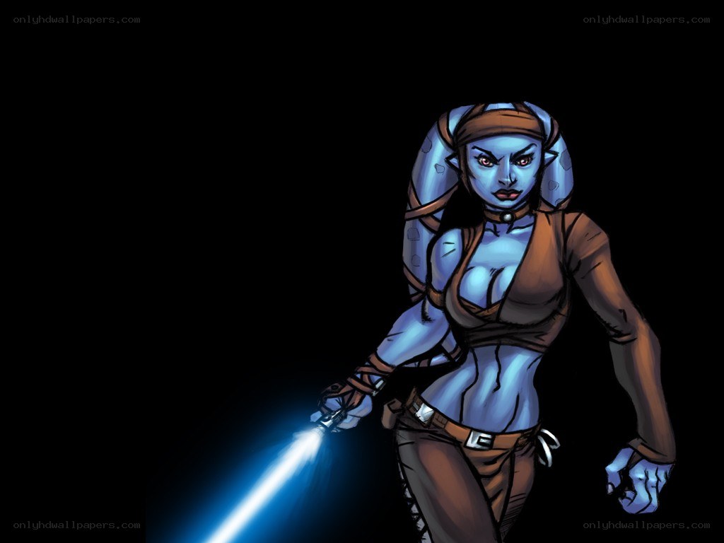 blue-skinned warrior with lightsaber
