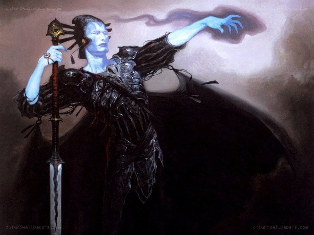 Blue-skinned warrior with sword
