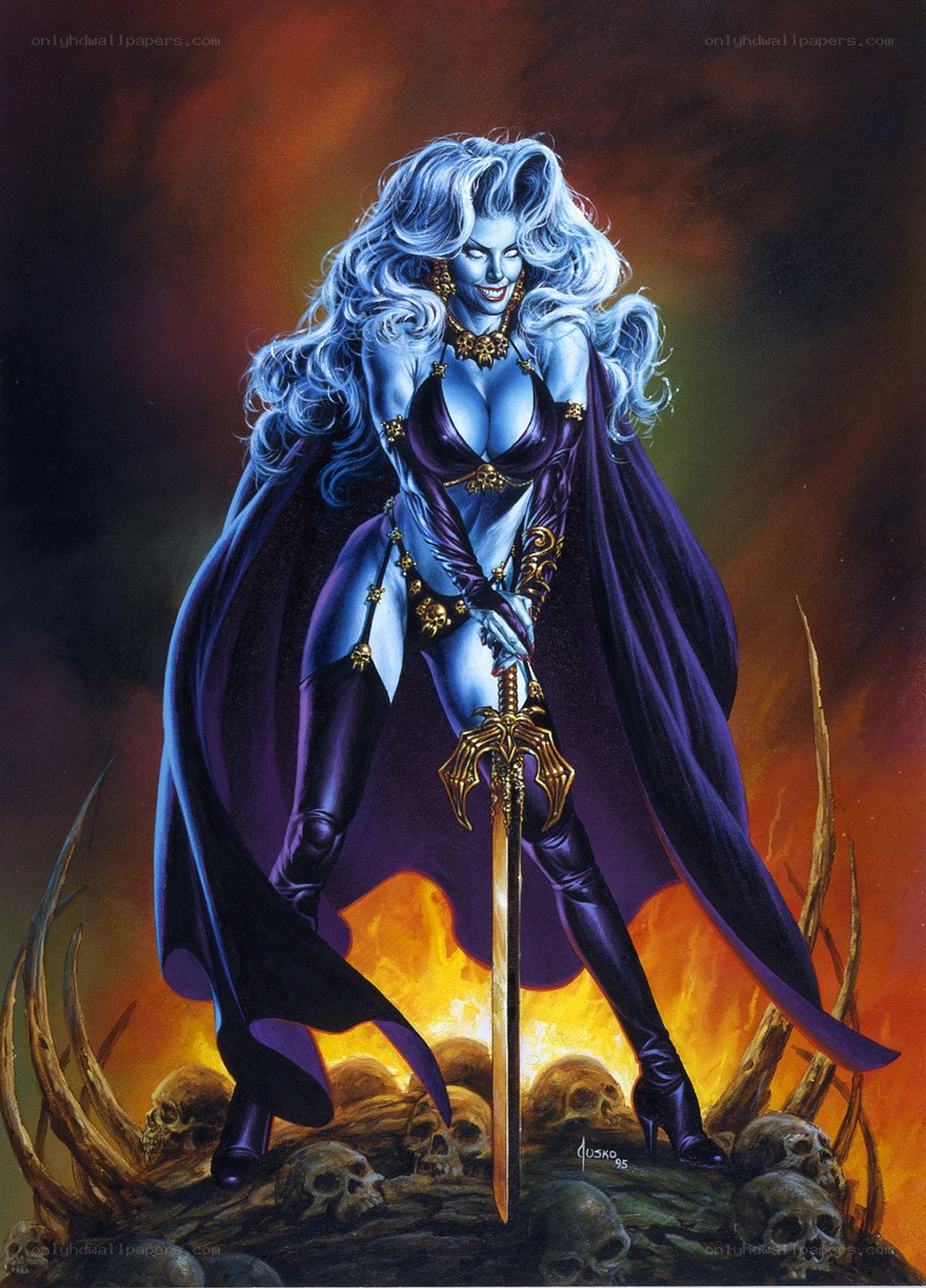 Blue-skinned warrior with sword