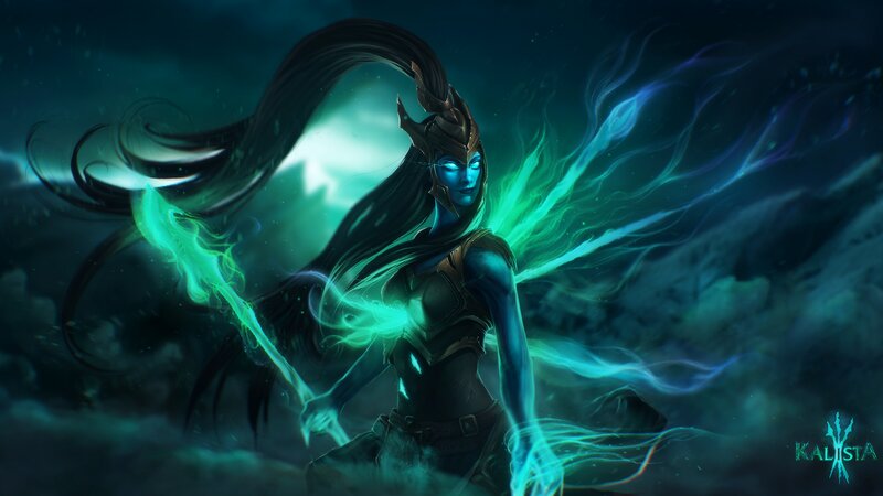 Blue-skinned Warrior Woman — Green